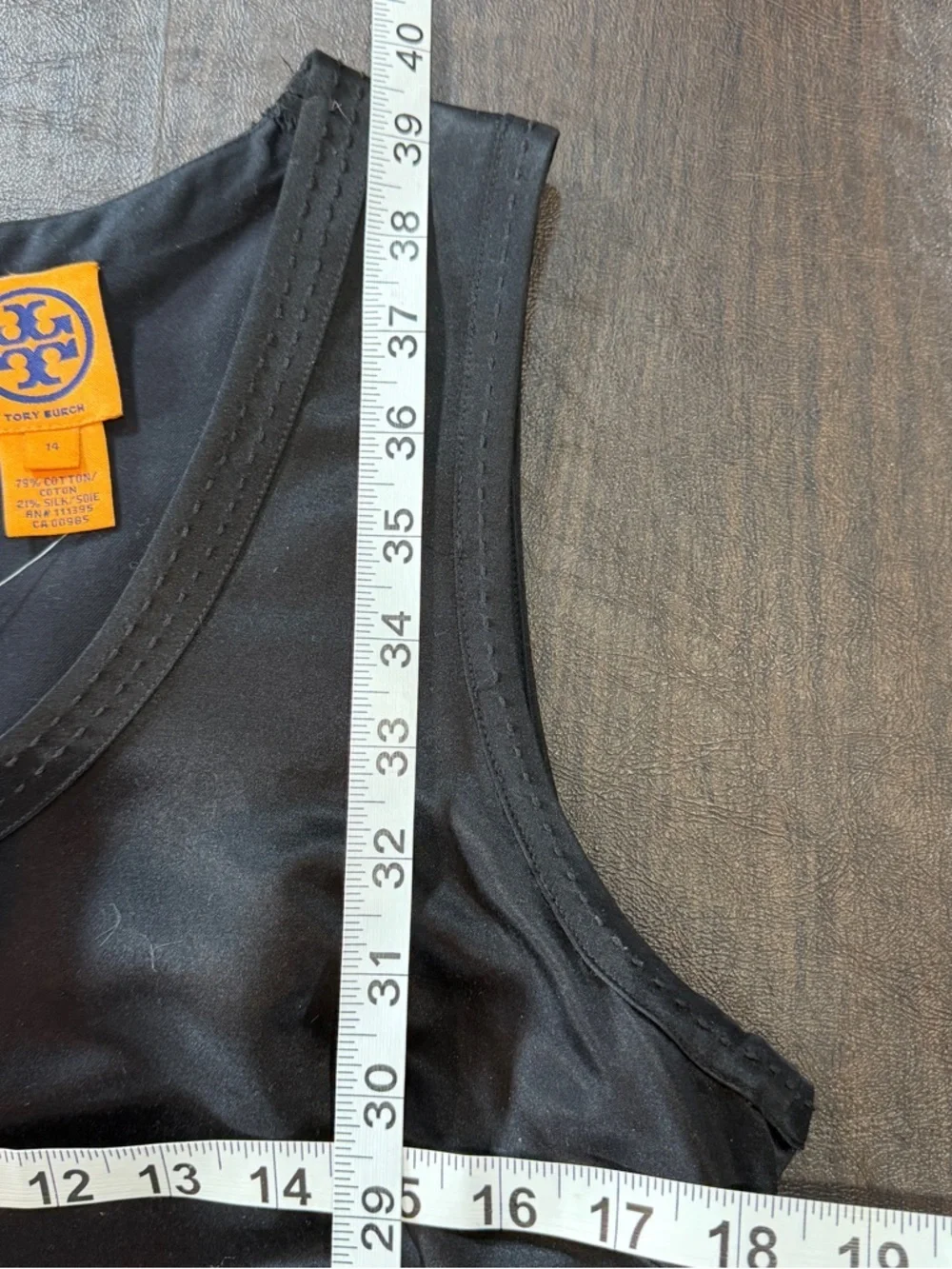 Tory Burch Black Sleeveless Satin Fitted Caroline Dress Sz 14 NWT
